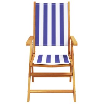 Tuinstoelen 8 st verstelbaar massief hout en stof blauw en wit