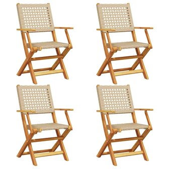 Tuinstoelen 4 st inklapbaar poly rattan en massief hout beige