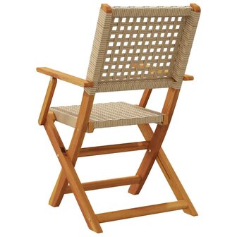 Tuinstoelen 4 st inklapbaar poly rattan en massief hout beige