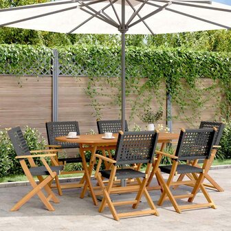 Tuinstoelen 6 st inklapbaar poly rattan en massief hout zwart