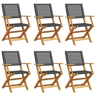 Tuinstoelen 6 st inklapbaar poly rattan en massief hout zwart
