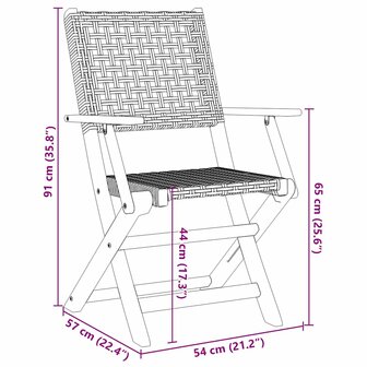 Tuinstoelen 6 st inklapbaar poly rattan en massief hout zwart