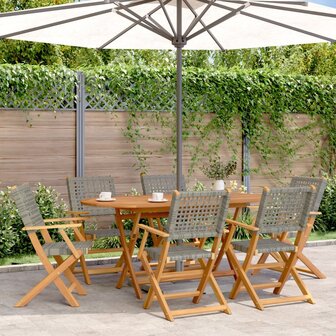 Tuinstoelen 6 st inklapbaar poly rattan en massief hout grijs