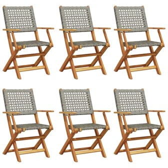 Tuinstoelen 6 st inklapbaar poly rattan en massief hout grijs