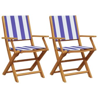 Tuinstoelen 2 st massief acaciahout en stof blauw en wit
