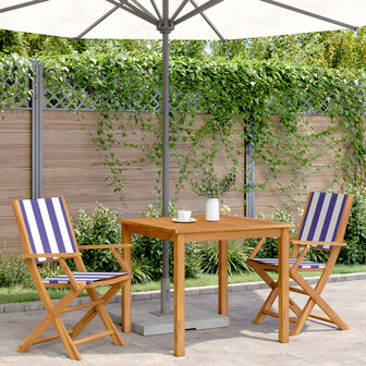 Tuinstoelen 2 st massief acaciahout en stof blauw en wit