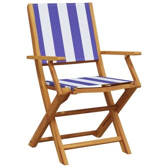 Tuinstoelen 2 st massief acaciahout en stof blauw en wit