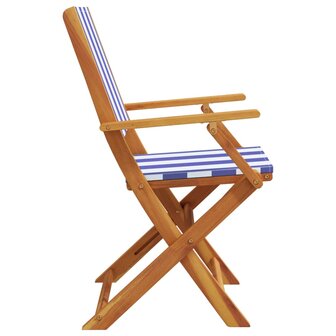 Tuinstoelen 2 st massief acaciahout en stof blauw en wit