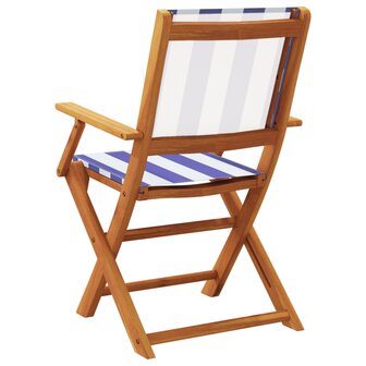 Tuinstoelen 2 st massief acaciahout en stof blauw en wit