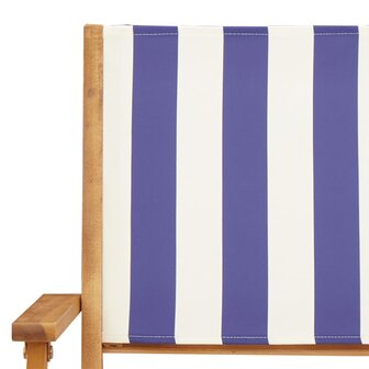 Tuinstoelen 2 st massief acaciahout en stof blauw en wit