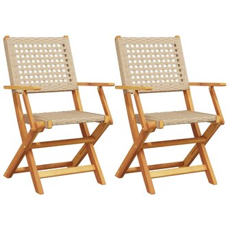 Tuinstoelen 2 st massief acaciahout en poly rattan beige
