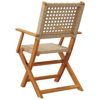 Tuinstoelen 2 st massief acaciahout en poly rattan beige