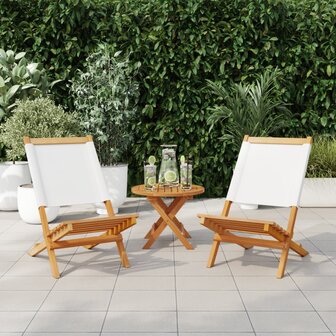 Tuinstoelen 2 st inklapbaar acaciahout en stof cr&egrave;mewit