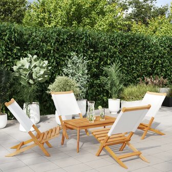 Tuinstoelen 4 st inklapbaar massief hout en stof cr&egrave;mewit