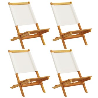 Tuinstoelen 4 st inklapbaar massief hout en stof cr&egrave;mewit