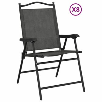 Tuinstoelen 8 st inklapbaar staal en textileen gem&ecirc;leerd grijs
