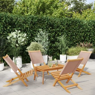Tuinstoelen 4 st inklapbaar stof en massief hout taupe