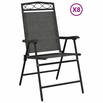 Tuinstoelen 8 st inklapbaar staal en textileen gem&ecirc;leerd grijs