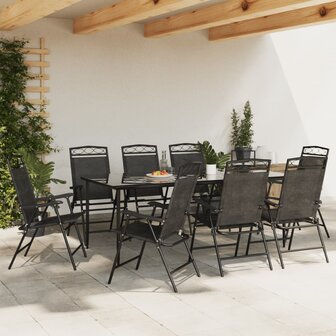 Tuinstoelen 8 st inklapbaar staal en textileen gem&ecirc;leerd grijs