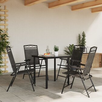Tuinstoelen 4 st inklapbaar staal en textileen gem&ecirc;leerd grijs