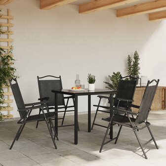 Tuinstoelen 4 st inklapbaar staal en textileen gem&ecirc;leerd grijs