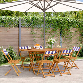 Tuinstoelen 6 st inklapbaar stof en massief hout blauw en wit