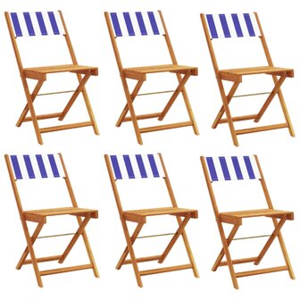Tuinstoelen 6 st inklapbaar stof en massief hout blauw en wit