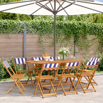Tuinstoelen 8 st inklapbaar stof en massief hout blauw en wit