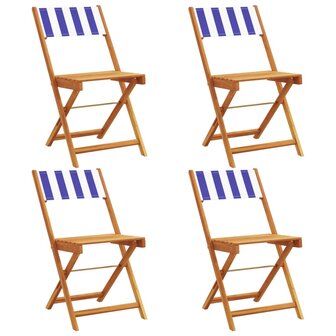 Tuinstoelen 4 st inklapbaar stof en massief hout blauw en wit