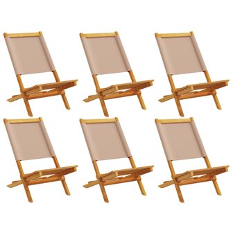 Tuinstoelen 6 st inklapbaar stof en massief hout taupe