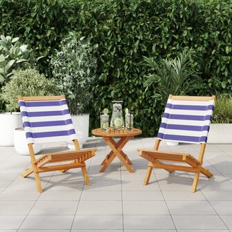 Tuinstoelen 2 st massief acaciahout en stof blauw en wit