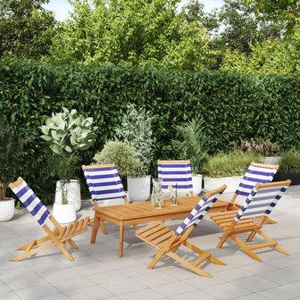 Tuinstoelen 6 st inklapbaar stof en massief hout blauw en wit