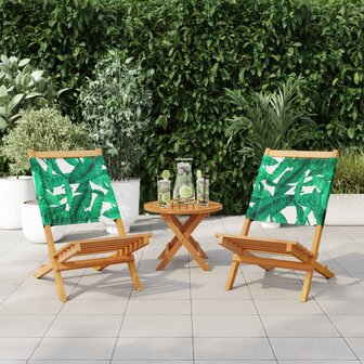 Tuinstoelen 2 st bladpatroon massief acaciahout en stof