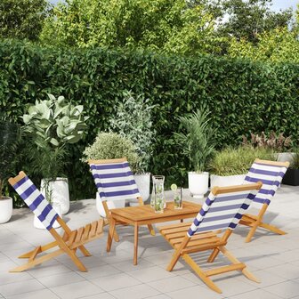 Tuinstoelen 4 st inklapbaar stof en massief hout blauw en wit