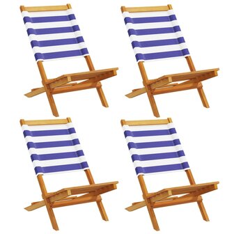 Tuinstoelen 4 st inklapbaar stof en massief hout blauw en wit