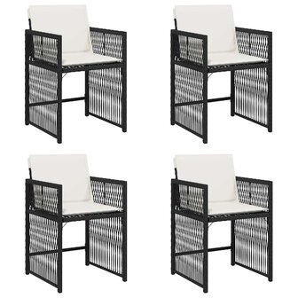 Tuinstoelen 4 st met kussens poly rattan zwart
