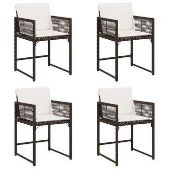 Tuinstoelen 4 st met kussens poly rattan bruin