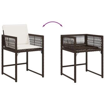Tuinstoelen 4 st met kussens poly rattan bruin