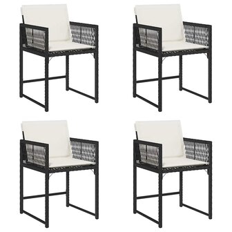 Tuinstoelen 4 st met kussens poly rattan zwart