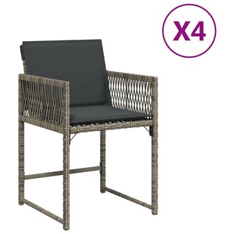 Tuinstoelen 4 st met kussens poly rattan grijs