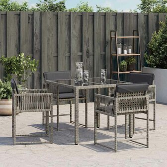 Tuinstoelen 4 st met kussens poly rattan grijs
