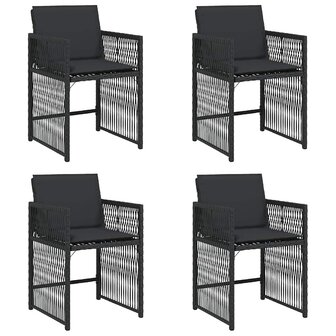 Tuinstoelen 4 st met kussens poly rattan zwart