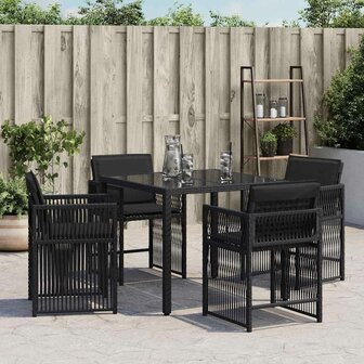 Tuinstoelen 4 st met kussens poly rattan zwart