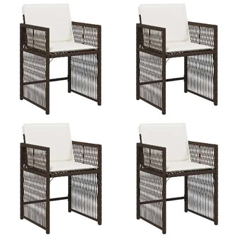 Tuinstoelen 4 st met kussens poly rattan bruin