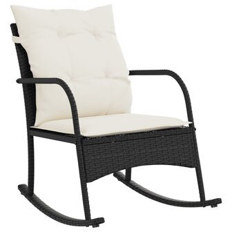 Tuinschommelstoel met kussens poly rattan zwart