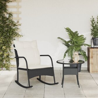 Tuinschommelstoel met kussens poly rattan zwart