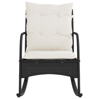 Tuinschommelstoel met kussens poly rattan zwart