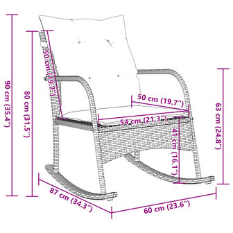 Tuinschommelstoel met kussens poly rattan zwart