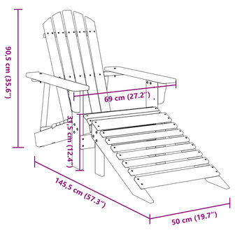 Stoel Adirondack met voetenbank massief vurenhout blauw