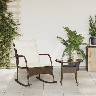 Tuinschommelstoel met kussens poly rattan bruin